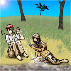 Rating: Safe Score: 0 Tags: 1:1 2009 africa amara_burrger biped black_hair blonde_hair clothing dated detailed_background digital_media_(artwork) duo e621 female fernin grass hair human mammal outline outside plant shaded shirt signature sitting splash toony topwear transformation tree water white_clothing white_shirt white_topwear year User: bunchy7s
