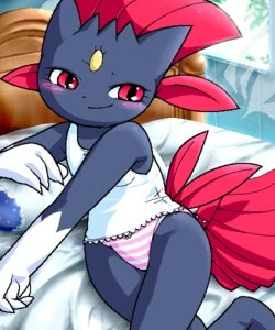 Rating: Questionable Score: 0 Tags: 5:6 anthro bed blush bottomwear bow_panties bow_underwear camisole clothed clothing crossed_legs digital_media_(artwork) e621 female frilly frilly_clothing furniture g-sun generation_4_pokemon inside nintendo oekaki on_bed panties pattern_bottomwear pattern_clothing pattern_panties pattern_underwear pokemon pokemon_(species) pokemorph red_eyes smile solo striped_bottomwear striped_clothing striped_panties striped_underwear stripes underwear weavile white_camisole User: bunchy7s