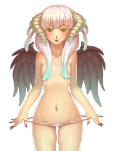 Rating: Questionable Score: 0 Tags: blush clothed clothing demon e621 feathered_wings feathers female front_view horn humanoid looking_at_viewer low-leg_panties panties simple_background solo terumii tongue tongue_out topless underwear wings User: bunchy7s
