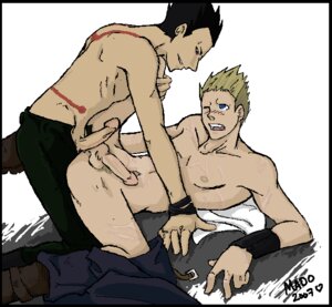 Rating: Explicit Score: 0 Tags: 2007 balls black_hair blonde_hair blue_eyes clothes color dolcetto erection eye_contact fullmetal_alchemist greed_(fullmetal_alchemist) hair homunculus kneeling looking_at_another lying mado male male_only multiple_males on_back open_mouth penis raised_leg round_ears rule34 scar short_hair side_view spiky_hair tattoo testicles topless wink yaoi User: bunchy7s