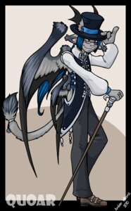 Rating: Safe Score: 0 Tags: 2010 4_fingers accessory aiguillette alternative_fashion amber_williams anthro bat_wings biped bishop_sleeves black_wings blue_hair border bottomwear butt_wings cane character_name classy clothed clothing cubi_(race) dan_and_mab's_furry_adventures dipstick_tail e621 eyewear feathered_wings feathers felid fingers footwear fully_clothed fur furgonomics gesture glasses grey_body grey_fur grey_wings hair hat head_wings headgear headwear heterochromia holding_clothing holding_hat holding_headgear holding_headwear holding_object j-fashion jewelry long_hair looking_aside looking_at_viewer male mammal markings membrane_(anatomy) membranous_wings multicolored_tail orange_eyes ouji_(fashion) outside_border pants pink_eyes pink_nose ponytail puffy_sleeves quoar raised_finger raised_pinky ring shoes side_view smile solo standing tail tail_accessory tail_jewelry tail_markings tail_ring text toony top_hat unusual_wing_placement wings User: bunchy7s