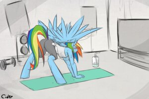 Rating: Questionable Score: 0 Tags: 2014 3:2 anthro anthrofied apple_inc. bent_over blue_body blue_feathers blue_fur bodily_fluids bottle bottomwear breasts butt cleavage clothed clothing container dumbbell e621 earbuds electronics equid equine exercise_mat feathered_wings feathers female friendship_is_magic frumplechuck fur hair hasbro headphones ipod mammal multicolored_hair multicolored_tail my_little_pony mythological_creature mythological_equine mythology pegasus portable_music_player pose purple_eyes rainbow_dash_(mlp) rainbow_hair rainbow_tail shirt shorts solo speaker sweat tail tank_top television topwear water weights wings yoga User: bunchy7s