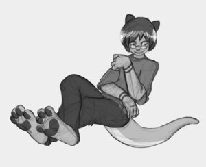 Rating: Safe Score: 0 Tags: 2013 4_toes anthro ben_the_dragon clothing e621 eyewear feet glasses greyscale hair hindpaw jaelen male mammal monochrome mustelid otter pawpads paws simple_background solo toes white_background User: bunchy7s
