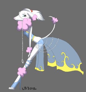 Rating: Safe Score: 0 Tags: 2012 anthro biped canid canine canis clothing domestic_dog e621 female footwear grey_background hair hi_res high_heels looking_at_viewer mammal oldmusic_(artist) poodle pose shoes signature simple_background smile solo standing tail young User: bunchy7s