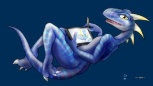Rating: Safe Score: 0 Tags: 16:9 ambiguous_gender anthro ares_(darkdoomer) blue_theme claws colored-in_version cool_colors darkdoomer detailed dinosaur drawing_(object) drawing_in_a_drawing dromaeosaurid e621 hexerade hi_res holding_object horn looking_at_viewer mascot prehistoric_species reptile saurischian scalie shopped simple_background solo stripes stylus tail theropod third-party_edit toony velociraptor wacom widescreen User: bunchy7s