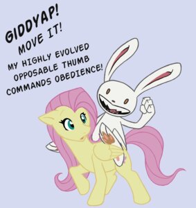 Rating: Safe Score: 0 Tags: anthro brown_eyes crossover cutie_mark duo e621 english_text equid equine feathered_wings feathers female feral fluttershy_(mlp) friendship_is_magic green_eyes hair hasbro lagomorph leporid male mammal max_(sam_and_max) my_little_pony mythological_creature mythological_equine mythology pegasus pink_hair quadruped rabbit sam_and_max simple_background tail text toony unknown_artist wings yellow_body yellow_feathers User: bunchy7s