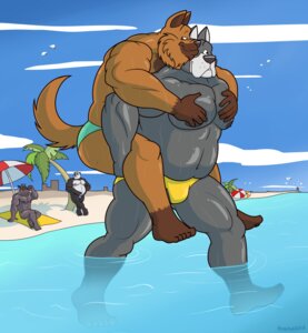 Rating: Questionable Score: 0 Tags: 2012 abs anthro beach bear biceps big_muscles brown_body brown_fur canid canine canis carrying_another clothing cloud detailed_background domestic_dog duo_focus e621 fur giant_panda great_dane green_clothing green_speedo green_swimwear grey_body group hound_(houndgrey) houndgrey legs_in_water male mammal mastiff molosser muscular muscular_anthro muscular_male oso_(houndgrey) outside partially_submerged pec_grab pecs piggyback pose sand seaside sky slightly_chubby speedo submerged_legs swimwear tail water wrestler yellow_clothing yellow_speedo yellow_swimwear User: bunchy7s