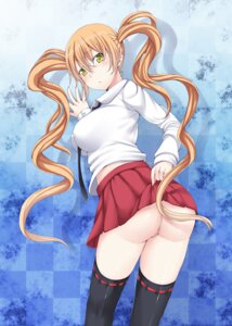 Rating: Questionable Score: 0 Tags: 1girls ass between_breasts black_legwear black_thighhighs blonde_hair blush breasts checkered checkered_background female impossible_clothes impossible_clothing impossible_shirt kaeru_no_ashi long_hair looking_back necktie necktie_between_breasts no_panties original presenting rule34 shirt skirt skirt_lift solo thighhighs tied_hair twintails yellow_eyes User: bunchy7s