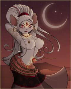 Rating: Questionable Score: 0 Tags: 2007 accessory anthro arabian arched_back bare_shoulders beads belly_chain big_breasts biped border bottomwear breasts choker circlet clothed clothing coffinberry crescent_moon dancing desert detailed_background digital_media_(artwork) e621 ear_piercing ear_ring eve_(coffinberry) eyeshadow female front_view hair hair_accessory hairband hand_behind_head hoop_ear_ring jewelry lipstick long_hair looking_at_viewer makeup mammal midriff moon mouse murid murine navel navel_pendant navel_piercing necklace night nipple_piercing nipples outside piercing pink_nose portrait public raised_arm red_eyes red_lipstick ring_piercing rodent skirt sky slim smile solo standing star starry_sky tattoo three-quarter_portrait topless under_boob waist_accessory white_border white_hair User: bunchy7s