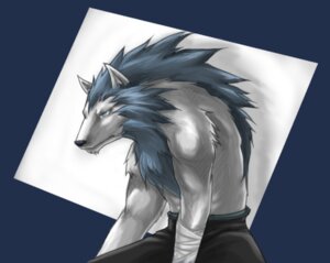 Rating: Safe Score: 0 Tags: anthro bandage black_nose blue_eyes blue_hair bottomwear canid canine canis clothed clothing domestic_dog e621 fur hair hunched_over male mammal pants side_view sky_gomi solo topless white_body white_fur User: bunchy7s