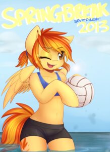 Rating: Safe Score: 0 Tags: 2013 absurd_res anthro anthrofied ball bottomwear brown_eyes clothed clothing cutie_mark detailed_background e621 english_text equid equine feathered_wings feathers female friendship_is_magic hair hasbro hi_res holding_ball holding_object hooves mammal multicolored_hair my_little_pony mythological_creature mythological_equine mythology navel night_creep one_eye_closed orange_hair outside partially_submerged pegasus ponytail seaside shorts sky solo spitfire_(mlp) sport spring_break tail text two_tone_hair volleyball_(ball) water wings wonderbolts_(mlp) yellow_body yellow_feathers User: bunchy7s