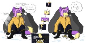 Rating: Explicit Score: 0 Tags: 2:1 absurd_res anthro biped bodily_fluids breath canid canine clothing e621 english_text female fox fur genital_fluids genitals hi_res hiding lexpads mammal omorashi outside peeing purple_body purple_fur rock sitting snow solo sound_effects stealth_peeing text thought_bubble urine vulva yellow_snow User: bunchy7s