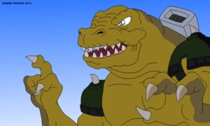 Rating: Safe Score: 0 Tags: 2013 5:3 anthro armor biceps big_muscles biped brown_body brown_skin claws clothed clothing dinosaur e621 extreme_dinosaurs fangs grey_eyes hi_res lizard male maxime-jeanne muscular muscular_anthro muscular_male open_mouth pecs pose prehistoric_species reptile saurischian scales scalie solo standing t-bone_(extreme_dinosaurs) teeth theropod tongue topless tyrannosaurid tyrannosauroid tyrannosaurus tyrannosaurus_rex User: bunchy7s
