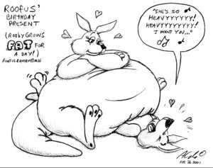 Rating: Safe Score: 0 Tags: 2001 3_toes aldi_(artist) belly big_belly birthday butt_crush crossed_arms dated dialogue duo e621 english_text feet female happy heart_symbol huge_belly kangaroo lying lyrics macropod male male/female mammal marsupial nude obese on_back overweight rooby roofus_(aldi) simple_background singing sitting sitting_on_another smile tail text thick_tail toes traditional_media_(artwork) weight_gain User: bunchy7s