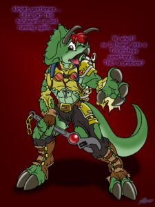 Rating: Safe Score: 0 Tags: 3:4 anthro armor belt bone_frill boots bottomwear brown_eyes catmonkshiro ceratopsian ceratopsid chasmosaurine claws clothing cross cross_necklace dinosaur e621 english_text eyewear facial_horn footwear frill_(anatomy) goggles green_body holding_object holding_tool holding_wrench horn jewelry male marginocephalian necklace nose_horn ornithischian pants prehistoric_species red_background reptile scalie shirt shoes simple_background solo tail text toe_claws tools topwear transformation triceratops wrench User: bunchy7s