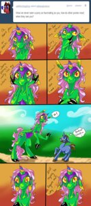 Rating: Safe Score: 0 Tags: abstract_background absurd_res comic duo e621 english_text equid equine fan_character female feral green_body green_skin hasbro hi_res horn hybrid larger_female looking_at_viewer male male/female mammal my_little_pony mythological_creature mythological_equine mythology red_eyes scared semi-anthro simple_background size_difference smaller_male talki200 text tumblr unicorn User: bunchy7s