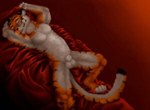 Rating: Explicit Score: 0 Tags: 2009 animal_genitalia anthro balls big_balls biped blue_eyes claws e621 felid fully_sheathed genitals looking_at_viewer lying male mammal manlianoen muscular muscular_anthro muscular_male nude on_back one_eye_closed pantherine pose red_theme resting seductive sheath silk solo stripes tail tiger User: bunchy7s