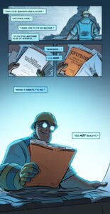 Rating: Safe Score: 0 Tags: armor blueprint brick brick_wall clothed clothing comic desk e621 engineer_(team_fortress_2) english_text eyebrows eyewear fingers folder fully_clothed furniture gloves goggles handwear hard_hat hat headgear headwear helmet hi_res holding_folder holding_object human makani male mammal not_furry paper quote shadow smile solo table team_fortress_2 teeth text valve valve_corporation wall_(structure) wearing_goggles User: bunchy7s
