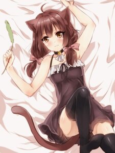 Rating: Questionable Score: 0 Tags: 3:4 accessory ahoge animal_humanoid bell bell_collar black_clothing black_legwear blush bow_(feature) bow_accessory bow_ribbon breasts brown_eyes brown_hair cat_humanoid cat_tail cattail_(plant) cleavage clothed clothing collar domestic_cat e621 felid felid_humanoid feline feline_humanoid felis female hair hair_accessory hair_bow hair_ribbon humanoid legwear long_hair looking_at_viewer lying mammal mammal_humanoid on_back punchiki ribbons solo thigh_highs User: bunchy7s