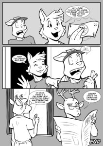 Rating: Safe Score: 0 Tags: anthro antlers black_and_white canid canine cockblock comic deer dialogue e621 english_text eyewear felid female glasses horn male mammal money monochrome smile text wonderduck User: bunchy7s