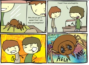 Rating: Safe Score: 0 Tags: arachnid arthropod comic dialogue e621 english_text human humor keaton-stoos male mammal spider text User: bunchy7s