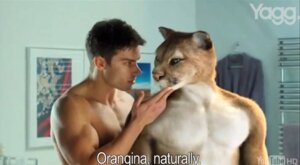 Rating: Safe Score: 0 Tags: 3d_(artwork) advertisement anthro cougar cupping_chin dialogue digital_media_(artwork) duo e621 english_text eye_contact felid feline grandfathered_content human looking_at_another male male/male mammal nude official_art orangina real suntory_holdings_limited text unknown_artist User: bunchy7s