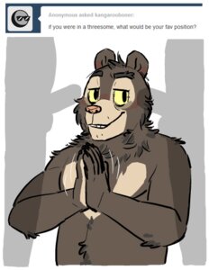 Rating: Explicit Score: 0 Tags: anthro artdecade ask_blog balls bear blush e621 english_text erection genitals group group_sex imminent_sex kneeling low_res male male/male mammal penis penis_in_face sex silhouette sloth_bear text threesome trio tumblr ursine willy_(artdecade) User: bunchy7s