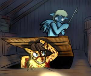 Rating: Questionable Score: 0 Tags: archived_source attic blonde_hair blood blue_eyes bodily_fluids brown_hair creepy crossed crossed_equestria deyogee duo e621 equid equine feathered_wings feathers female flashlight grin hair hasbro inside jitterbug_jive male mammal my_little_pony mythological_creature mythological_equine mythology pegasus scar scared shaking smile wings User: bunchy7s