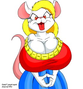 Rating: Questionable Score: 0 Tags: anthro badgerben big_breasts blonde_hair breasts cleavage clothed clothing copyright_symbol e621 female hair huge_breasts long_hair mammal mouse murid murine open_mouth pink_nose red_eyes rodent simple_background solo symbol tail white_background User: bunchy7s