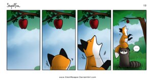 Rating: Safe Score: 0 Tags: 2009 ambiguous_gender apple base_one_layout canid canine comic dipstick_tail distracting_watermark duo e621 ellipsis emily_chan feral food four_frame_image fox fruit humor lifting mammal markings one_row_layout plant procyonid raccoon stupidfox tail tail_markings teamwork text toony url watermark User: bunchy7s