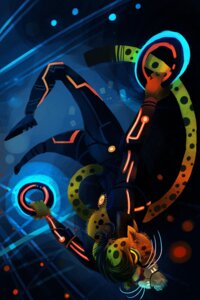 Rating: Safe Score: 0 Tags: 2:3 4_fingers acrobatics anthro black_clothing black_footwear black_hair black_jumpsuit black_mane black_shoes black_spots black_tail_tip blue_glow cheetah clothing cool_colors digital_media_(artwork) digital_painting_(artwork) dipstick_tail disney e621 felid feline fingers footwear frown furgonomics galgard glowing hair holding_object identity_disc inner_ear_fluff jumpsuit long_tail looking_at_viewer male mammal mane markings orange_glow painting_(artwork) sharp_teeth shoes simple_background solo spots spotted_body tail tail_markings teeth toony tron tron:_legacy tuft whiskers yellow_eyes User: bunchy7s