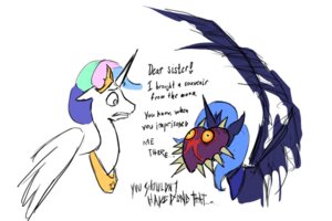 Rating: Safe Score: 0 Tags: 2011 3:2 armor blue_body blue_eyes blue_feathers blue_hair creepy crossover crown duo e621 english_text equid equine feathered_wings feathers female feral friendship_is_magic hair hasbro headgear horn horse majora's_mask majora's_mask_(item) mammal mask multicolored_hair my_little_pony mythological_creature mythological_equine mythology nintendo pony possession princess princess_celestia_(mlp) princess_luna_(mlp) rainbow_hair royalty samutoka sibling_(lore) simple_background sister_(lore) sisters_(lore) text the_legend_of_zelda uhoh white_background white_body white_feathers winged_unicorn wings User: bunchy7s