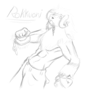Rating: Questionable Score: 0 Tags: 1:1 5_fingers abs beard black_and_white bottomwear braided_beard character_name clothed clothing demon e621 ear_piercing facial_hair fingers fur hair hi_res horn ishigray male monochrome pants piercing rokku simple_background sketch solo text topless tusks white_background User: bunchy7s