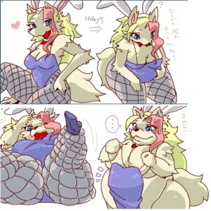 Rating: Questionable Score: 0 Tags: anthro base_two_layout basic_sequence blue_eyes breasts bunny_costume canid canine canis clothing confusion costume digital_media_(artwork) e621 fake_ears fake_rabbit_ears female fishnet_clothing four_frame_image four_frame_sequence grid_layout growth heart_symbol japanese_text mammal obese obese_anthro obese_female onakanau overweight overweight_anthro overweight_female row_two_layout sequence slightly_chubby solo tail text translation_request weight_gain wolf User: bunchy7s