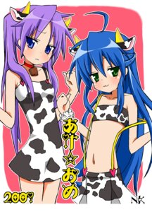 Rating: Questionable Score: 0 Tags: 2009 :3 animal_humanoid animal_print blue_eyes blue_hair blush bottomwear bovid bovid_humanoid bovine bovine_humanoid breasts cattle_humanoid clothing cow_print cowbell digital_media_(artwork) dress duo e621 female green_eyes hair horn humanoid kagami_hiiragi konata_izumi lucky_star mammal mammal_humanoid midriff n_kiichi pigtails purple_hair skirt small_breasts suspenders topwear tube_top User: bunchy7s