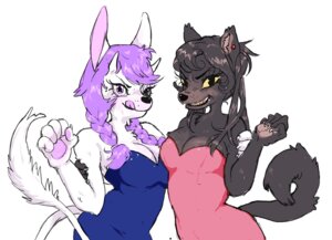 Rating: Safe Score: 0 Tags: arm_around_shoulders biped blue_clothing blue_dress breasts canid canine cleavage clothed clothing devious digital_media_(artwork) dress duo e621 female hair looking_at_viewer mammal peachtwinkle pink_clothing pink_dress strapless_clothing strapless_dress symmetry User: bunchy7s