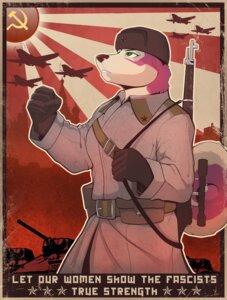 Rating: Safe Score: 0 Tags: 5_fingers aircraft airplane anthro armored_vehicle belt border canid canine canis clothing coat communism conditional_dnp domestic_dog e621 english_text female fingers front_view gloves green_eyes gun hammer_and_sickle handwear hat headgear headwear hi_res husky machine mammal nordic_sled_dog politics poster poster_template propaganda propaganda_poster ranged_weapon russian scappo solo soviet_union spitz t-34 tail tan_border tank_(vehicle) tavia text topwear tracked_vehicle turret uniform ushanka vehicle weapon User: bunchy7s
