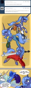 Rating: Safe Score: 0 Tags: blue_body blue_eyes blue_feathers blue_hair capcom chell clothing costume crossover cutie_mark dante_(dmc) devil_may_cry dress duo e621 english_text equid equine fallout feathered_wings feathers female feral friendship_is_magic gun hair hasbro hi_res horn horse looking_at_viewer loopend mammal melee_weapon microsoft my_little_pony mythological_creature mythological_equine mythology pony portal portal_(series) portal_gun princess_celestia_(mlp) princess_luna_(mlp) ranged_weapon smile sword text tumblr unicorn valve valve_corporation vault_boy vault_suit weapon winged_unicorn wings young User: bunchy7s