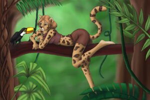 Rating: Safe Score: 0 Tags: anthro avian beak bird blue_eyes bottomwear brenda_boschma clothing duo e621 felid feline female feral green_theme leopardus mammal margay midriff piciform plant shorts spots tail toco_toucan toucan tree true_toucan wood User: bunchy7s