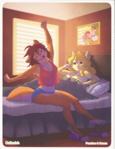 Rating: Safe Score: 0 Tags: absurd_res anthro bed bedroom big_breasts blonde_hair breasts brown_eyes brown_hair callanish clothed clothing cream_(miu) digital_media_(artwork) duo e621 feet female female/female footwear fur furniture hair hi_res hindpaw inside lying mammal on_bed one_eye_closed open_mouth orange_body orange_fur paws peaches_(miu) pillow rodent sciurid shirt shoes sitting slippers stretching tail topwear tree_squirrel under_covers underwear User: bunchy7s