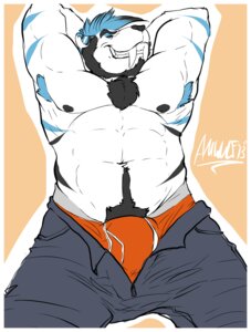Rating: Questionable Score: 0 Tags: abs amwulf anthro armpit_hair bear beard biceps biped black_body black_fur black_hair black_nipples black_nose blue_armpit_hair blue_body blue_eyes blue_fur blue_hair body_hair bottomwear bottomwear_down boxer_briefs briefs brown_background bulge chest_hair chest_tuft clenched_teeth clothed clothing e621 facial_hair fangs felid flexing fur grin hair hands_behind_head happy_trail hi_res male mammal markings muscular muscular_anthro muscular_male nipples open_bottomwear open_clothing open_pants orange_clothing orange_underwear pants pants_down partially_clothed pecs pose prehistoric_species presenting pubes saber-toothed_tiger sabertooth_(anatomy) simple_background smile solo standing stripes teeth topless tuft underwear unzipped white_body white_fur zipper User: bunchy7s