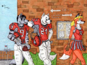 Rating: Safe Score: 0 Tags: 2011 ace_stryker american_flag american_football anthro armor ball blonde_hair blue_eyes building canid canine canis cheerleader college dipstick_tail e621 ear_piercing english_text eye_black female fox green_eyes gridiron_ball group hair headgear helmet hi_res holding_ball holding_object male male/female mammal markings neo-classical_architecture outside piercing school sport tail tail_markings text united_states_of_america wolf User: bunchy7s