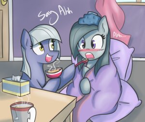 Rating: Safe Score: 0 Tags: 2013 bedding beverage black_hair blackswhites blanket blush caring duo e621 earth_pony english_text equid equine female food friendship_is_magic grey_hair hair hasbro horse icepack ill inside limestone_pie_(mlp) mammal marble_pie_(mlp) my_little_pony patient pillow pony purple_eyes soup tea text tissue yellow_eyes User: bunchy7s