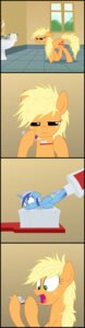 Rating: Safe Score: 0 Tags: absurd_res applejack_(mlp) bathroom blonde_hair brush comic cutie_mark e621 earth_pony equid equine female feral freckles friendship_is_magic green_eyes hair hasbro hi_res horse mammal messy_hair minuette_(mlp) my_little_pony pony quadruped shocked sink tail tired toothbrush towel underpable window User: bunchy7s