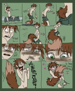 Rating: Questionable Score: 0 Tags: 2011 after_transformation brown_hair butt clothed clothing comic e621 english_text eyes_closed fluffy fluffy_tail fox_tail green_background green_eyes growth hair happy heart_symbol hi_res hug human love male mammal nipples o_o open_mouth overly_happy pubes short_hair silverclaw1 simple_background sitting solo standing stretching tail tail_growth tail_growth_in_pants text the_truth unaware_transformation verbal_reaction_to_tf what_has_science_done User: bunchy7s