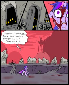 Rating: Questionable Score: 0 Tags: 2013 black_border blood bodily_fluids border clothed clothing comic cutie_mark dialogue digital_media_(artwork) e621 english_text equid equine female feral friendship_is_magic fur hair hasbro horn horse mammal mane metal_(artist) multicolored_hair my_little_pony outside plant pony purple_body purple_eyes purple_fur purple_hair solo speech_bubble text tree twilight_sparkle_(mlp) two_tone_hair User: bunchy7s