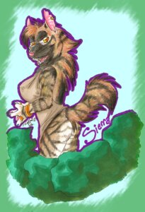 Rating: Questionable Score: 0 Tags: anthro bottomless breasts clothed clothing e621 female hyena iko ikorane mammal plant shrub sierra_(iko) solo striped_hyena tail User: bunchy7s