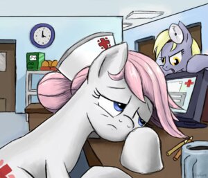 Rating: Safe Score: 0 Tags: blonde_hair blue_eyes cardiac_monitor clock clothing computer container cup cutie_mark derpy_hooves_(mlp) detailed_background digital_media_(artwork) doctor door duo e621 earth_pony electronics equid equine female female_feral feral friendship_is_magic fur gsphere hair half-length_portrait hasbro hat head_mirror headgear headshot_portrait headwear horse hospital lights login long_day_at_work machine mammal mane mane_bun medical medical_instrument my_little_pony nurse nurse_clothing nurse_hat nurse_headwear nurse_redheart_(mlp) pencil_(object) pink_mane pony ponytail portrait quadruped red_cross sad scientific_instrument side_view sitting standing tired tools toony unprofessional_behavior wall_(structure) white_body white_fur yellow_eyes User: bunchy7s