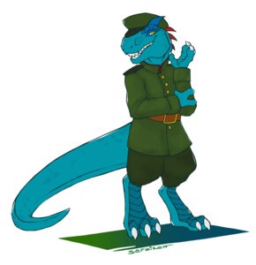 Rating: Safe Score: 0 Tags: 2013 allosaurid allosauroid allosaurus anthro belt claws clothed clothing conditional_dnp dinosaur e621 fangs feet full-length_portrait hat headgear headwear hi_res hindpaw lazo long_tail male paws portrait prehistoric_species reptile saurischian scales scalie sefeiren solo spikes tail teeth theropod toe_claws yellow_eyes User: bunchy7s