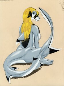 Rating: Questionable Score: 0 Tags: adleisio anthro aquatic areola biped blonde_hair butt carcharhinus e621 female fish glistening hair hi_res looking_at_viewer nipples pinup pose requiem_shark shark silvertip_shark simple_background sitting solo theia User: bunchy7s